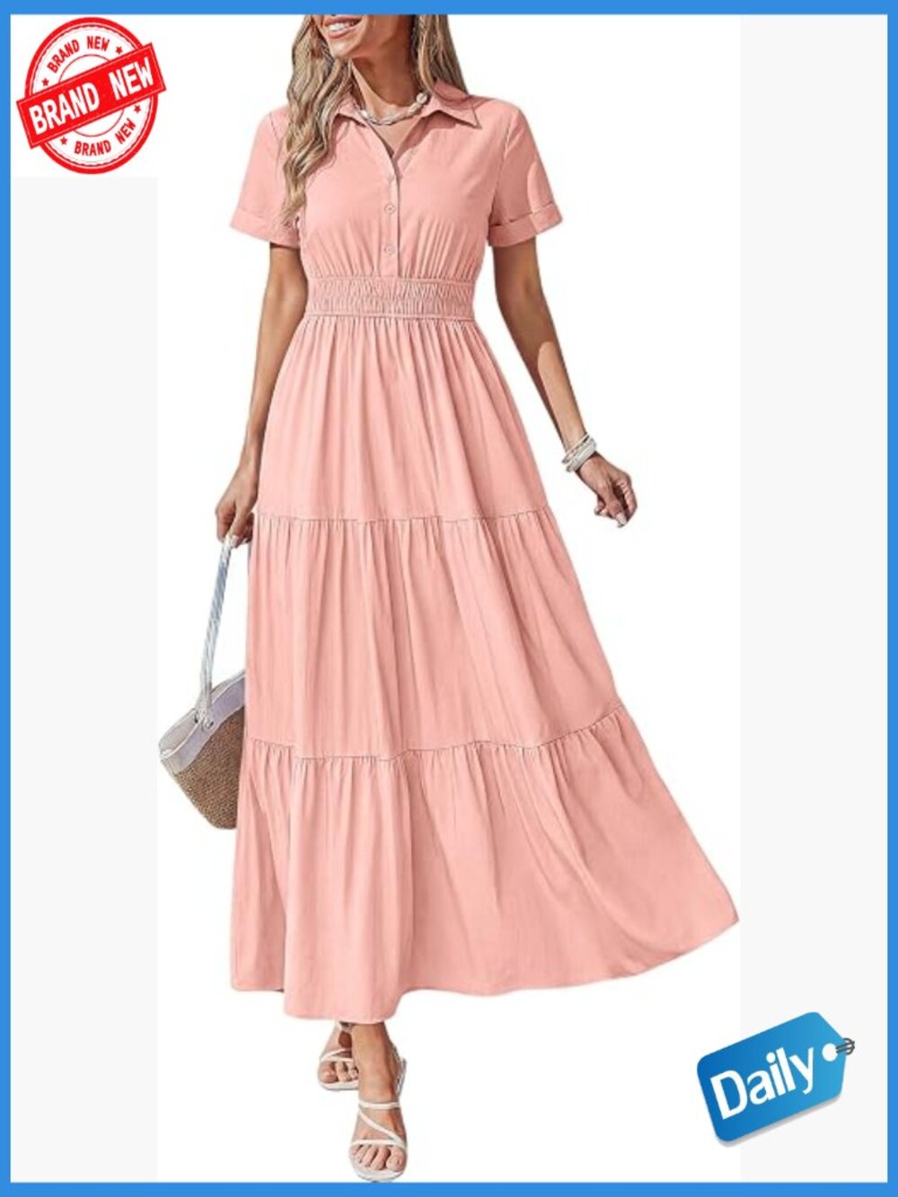 Short Sleeve V Neck Maxi Dress with Pockets Flowey Boho